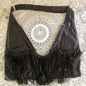 Sash Bag RARE Extra Expandable Squares Full Fringe, Black